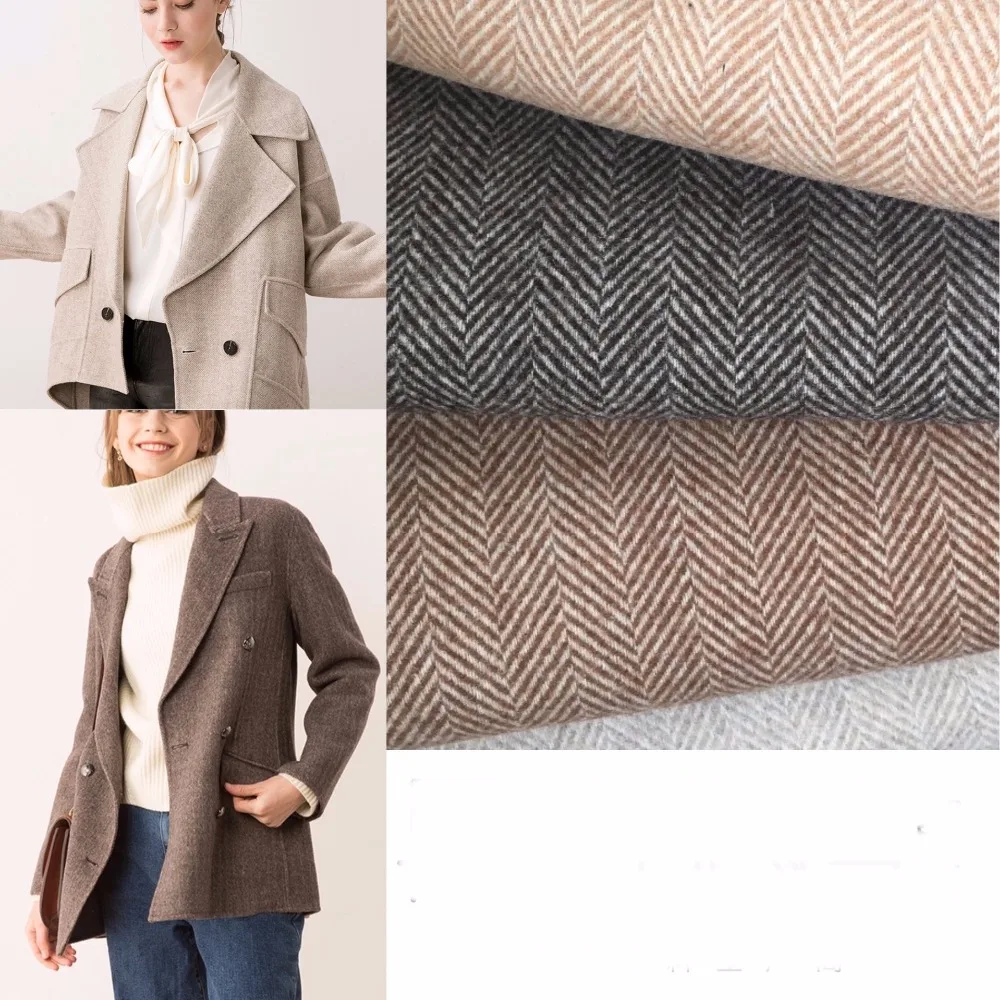 80% шерсть двусторонняя ткань с узором в елочку шерстяное кашемировое пальто куртки ткани wholesale-580gsm