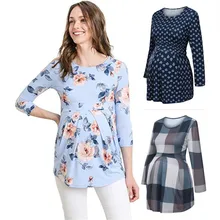 Primavera Outono Mulheres Maternidade Amamentação Roupas Flores da Manta de Algodão Plus Size Tops T-shirt Grávida De Enfermagem Gravidez W032