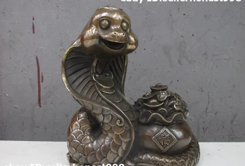 

7" China old Bronze Copper FengShui Attract yuanbao Zodiac Snake Statue