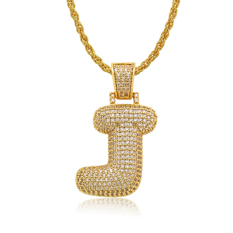 

Lucky Sonny Large Stock Bubble Letters Pendant Necklace pendentif carta de bolha Gold Color Initial J with CZ Iced Out Jewelry