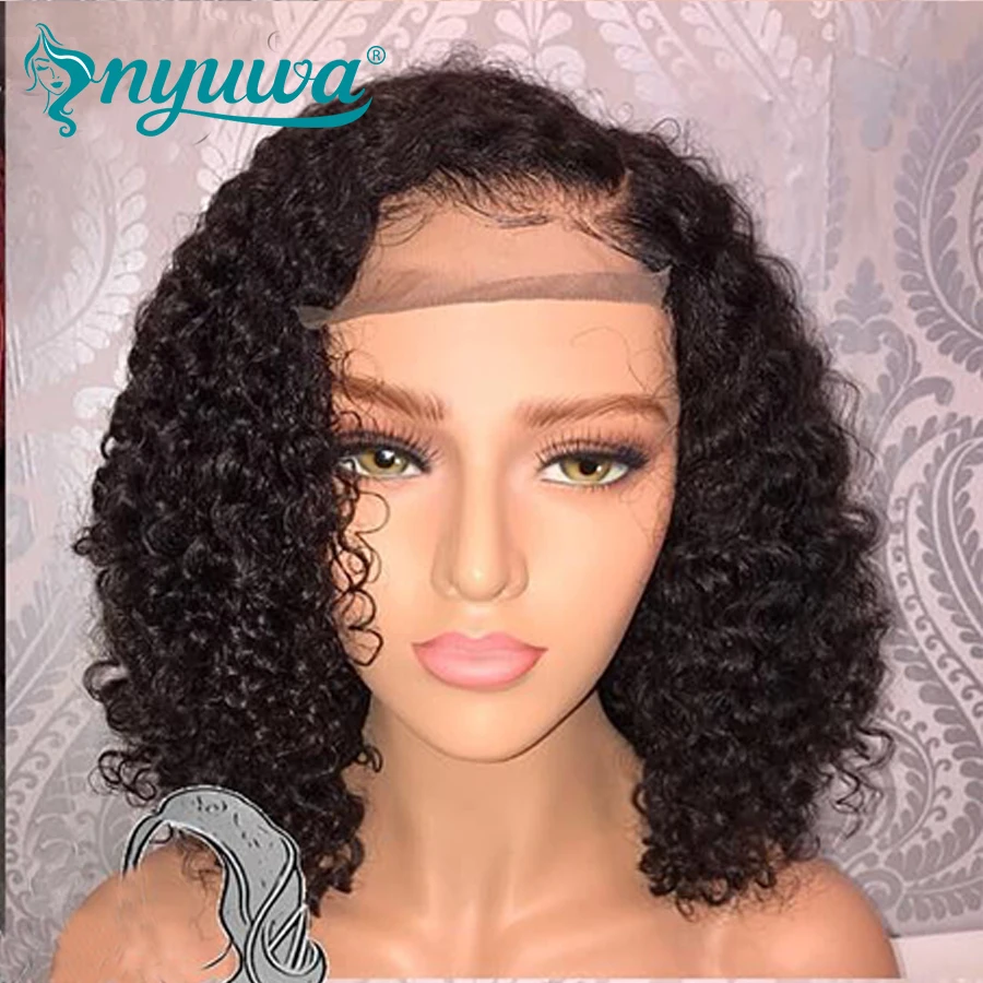spesifikasi Nyuwa Pendek 13X6 Renda Depan Rambut Manusia Wig Digunakan Dipetik dengan Bayi Rambut Keriting Brasil Remy Rambut Lace depan Bob Wig 10 \