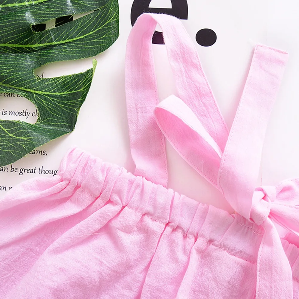 Puseky/2018 летняя розовая футболка для маленьких девочек детская футболка принцессы без рукавов с открытой спиной на подтяжках топы, детская