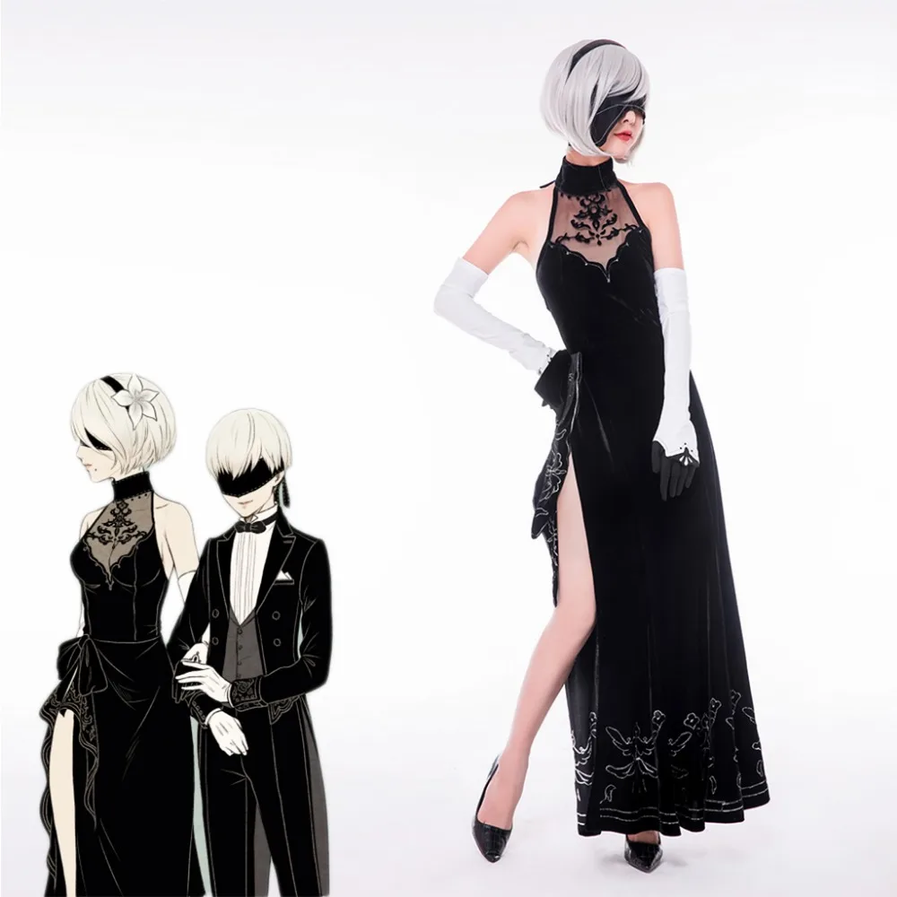 

NieR:Automata Cosplay Costume 2B Cheongsam Dress 9S Suit Evening Dress Costme YoRHa Fancy Dress Halloween Wedding Outfit J5