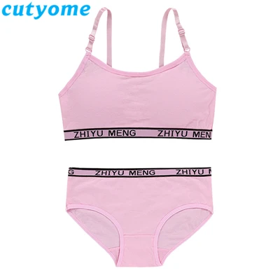 Young Girls bra And Panties Sets Cotton Teenagers Girls Lingerie+ Free Size Underwear Kids Puberty Training Bra Vest Panties 14Y - Цвет: Pink