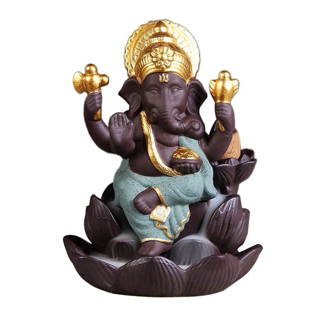 Лорд Ганеша Индия слон Бог обратного потока ладан горелка Курильница держатель подарок декор - Цвет: Зеленый