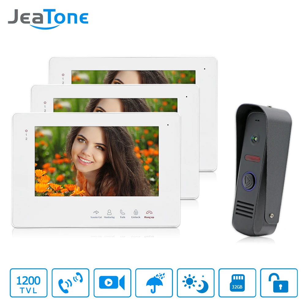 JeaTone 7 Inch Color Display Video Door Phone Doorbell Wired Apartment Audio Visual Intercom Entry System