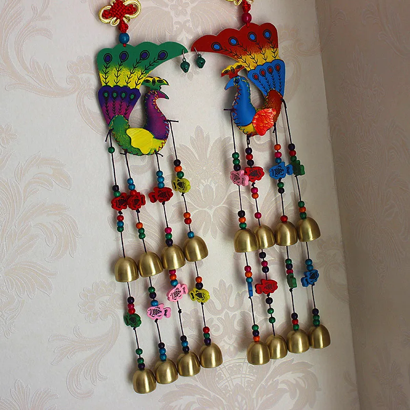 

4pcs wholesale home wall efficacious Mascot Asia national minority folkways handcrafted peacock windbell Door bell lucky Pendant