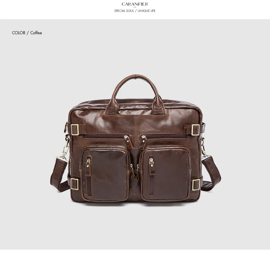 CARANFIER Мужские портфели из натуральной кожи, для документов, сумки для ноутбука, сумки через плечо, офисные деловые многофункциональные сумки