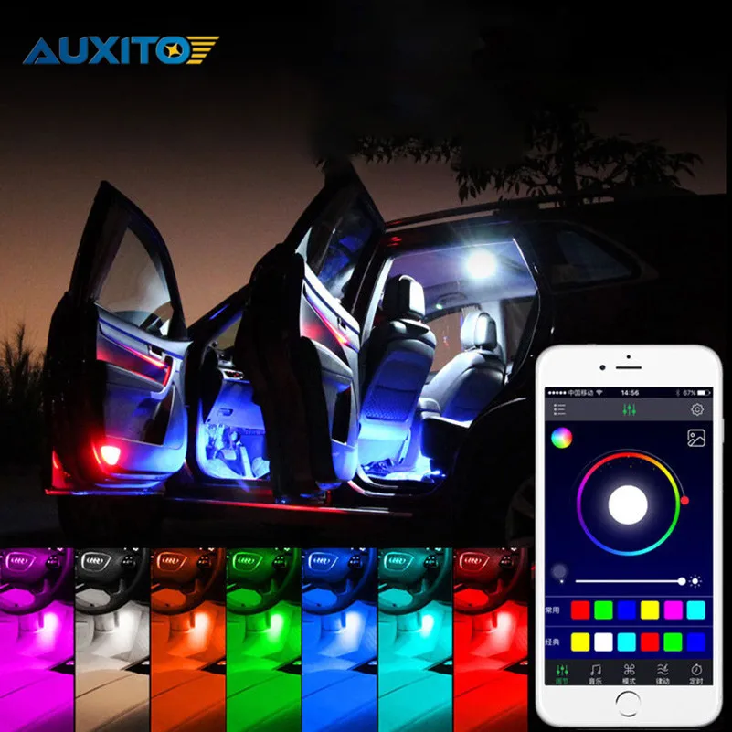 Car Interior RGB LED Strip Light Atmosphere Decoration Lamp with Phone