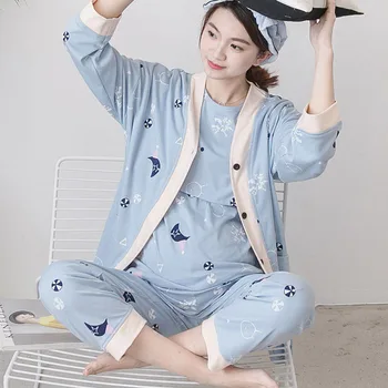 

Pregnancy Sleepwear Breast Feeding Clothes Nursing Pajamas Pregnant Pyjama Breastfeeding Pregnancy Nightgrown Three-piece A031