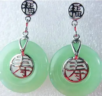 

3 choices Wholesale light green/green Natural jadeite chinese character fu &shou lucky earring