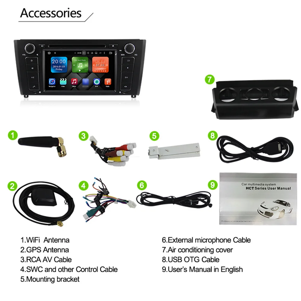 Top Eunavi 1 din Android 9 Car DVD Radio player For 1 Series BMW E81 E82 2004-2012 4GB 64GB Multimedia stereo gps navi 1024*600 DSP 4