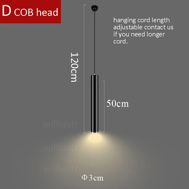 Современный светодиодный подвесной светильник алюминиевый подвесной светильник ing висячий цилиндр лампы Черный Белый трубчатый светильник минималистичный роскошный светильник s - Цвет корпуса: COB head   50cm