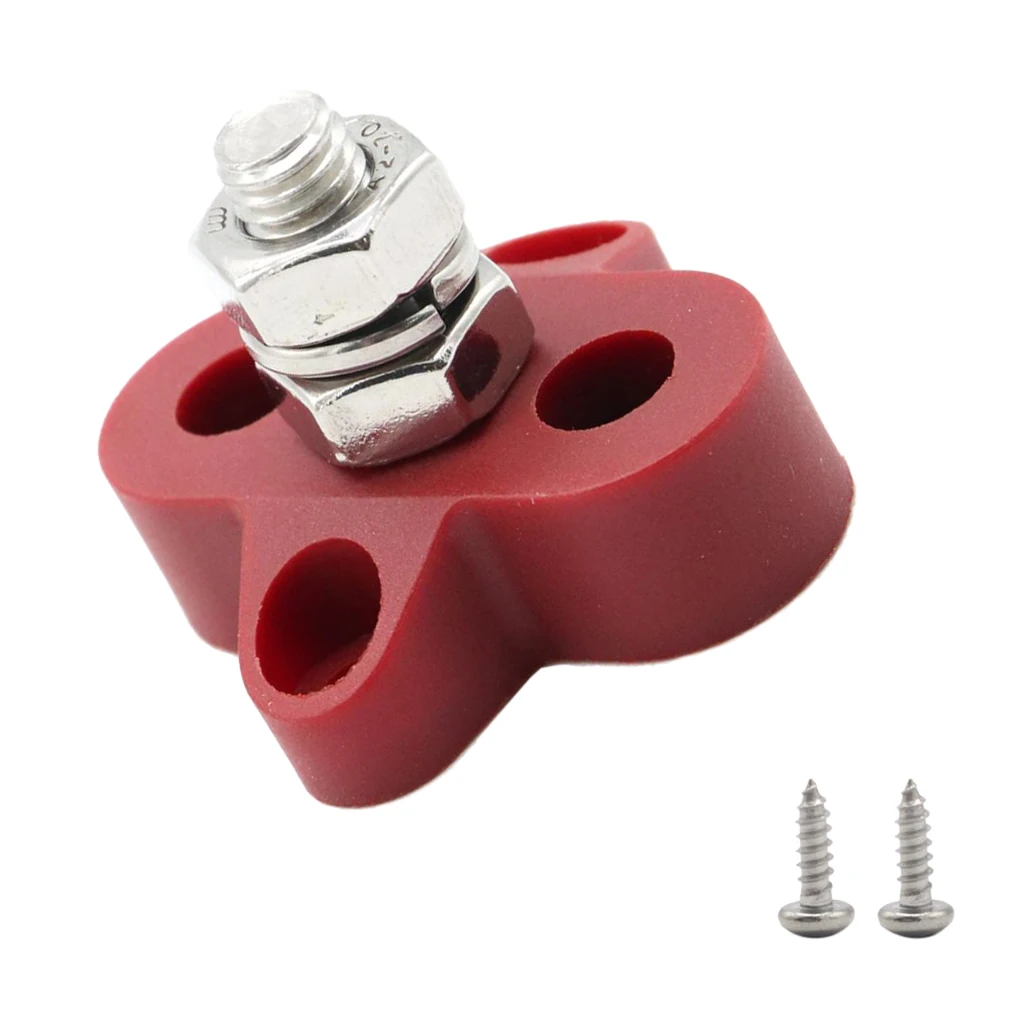 2 PCS Nylon Truck Boat Bus Bar Single M8 Terminal Positive Power Distribution Stud with Screws for Trucks RVs Coaches Boats