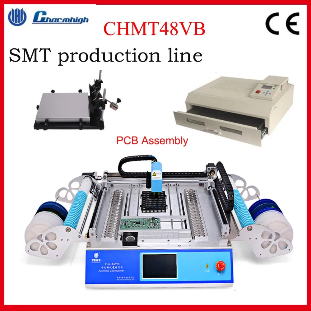 

SMT production line. Vision pick and place machine CHMT48VB + 4432 stencil printer + T962C Reflow Oven . PCB assembly , Discount