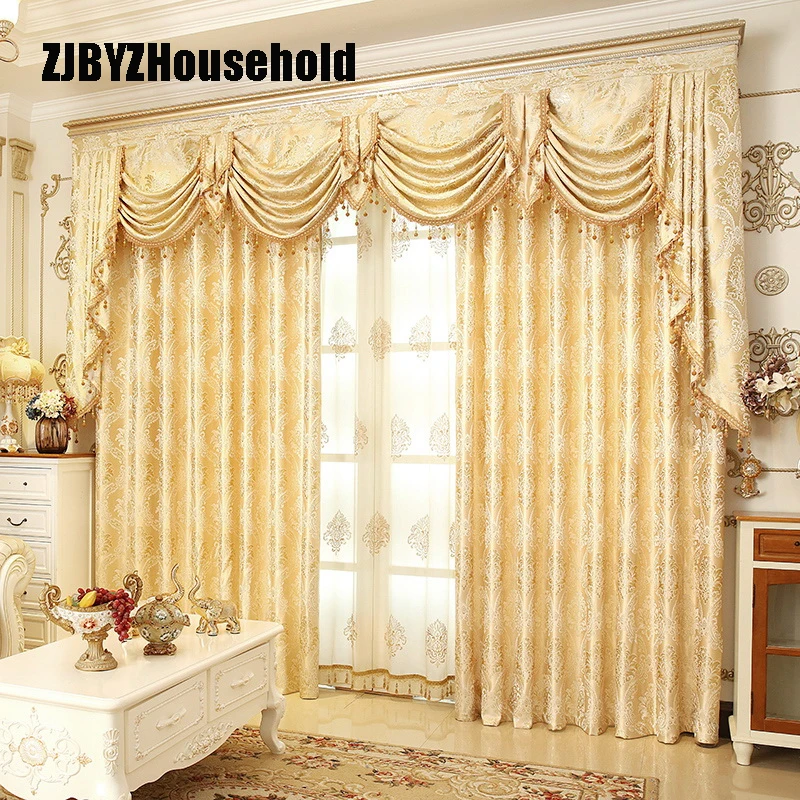 

High-grade Contracted Europe Type Bedroom Window Curtains for Living Dining Room Shade Head Custom Wave Golden Customization