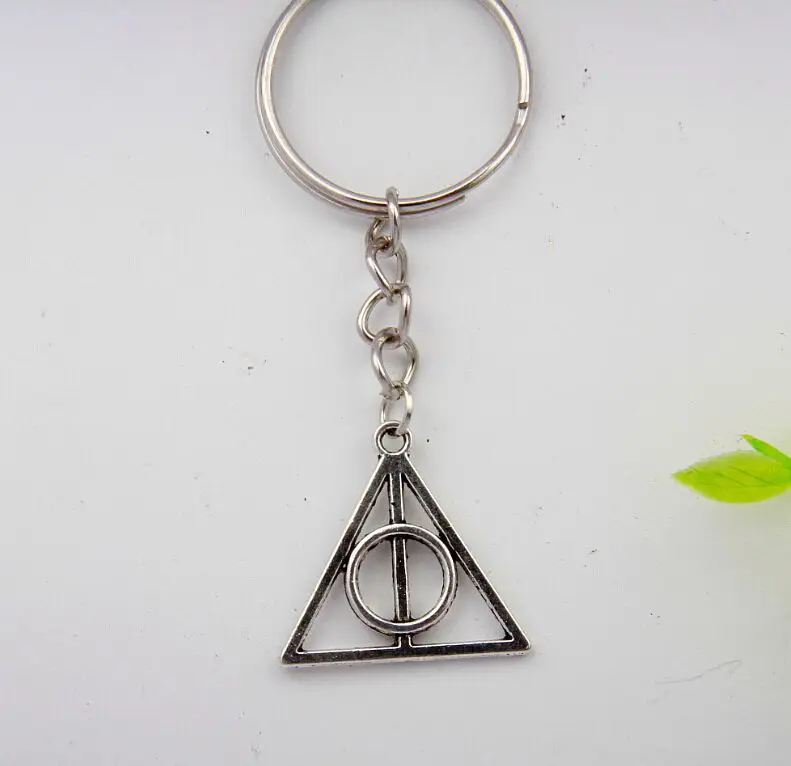 

50pcs Hot Sell Fashion Jewelry Vintage Silver Harry Potter Deathly Hallows Charm Steampunk Keychain DIY Keyring Accessories S806