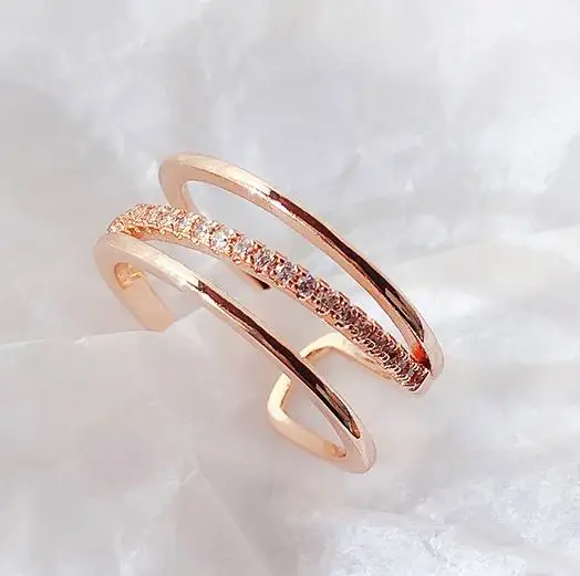 Корейские модные кольца женские розовое золото/серебряный цвет 3 слоя открытое Ювелирное кольцо регулируемые Bijoux
