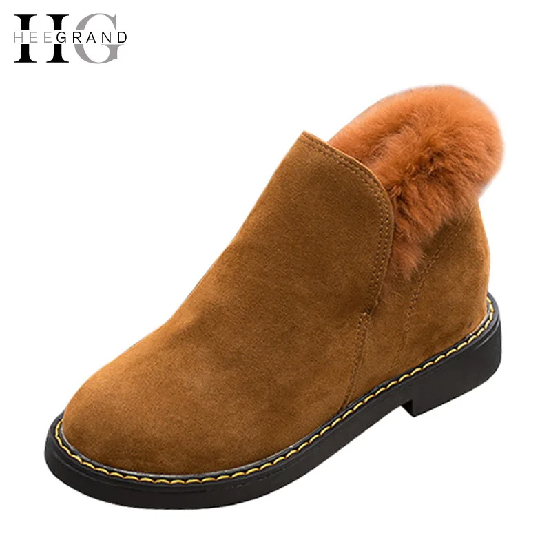 

HEE GRAND Fur Women Boots Ankle Boots For Women Winter Platform Creepers Casual Nubuck Leather Slip On Flat Shoes Woman XWX5334