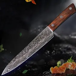 Кухонный нож 8 дюймов Профессиональные Кухонные ножи японский, из нержавеющей стали мясо Santoku нож цвет деревянной ручкой