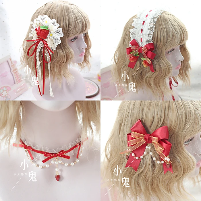 

Japanese sweet Lolita hair band KC strawberry hairpin hair accessories strawberry neck chain clip headband