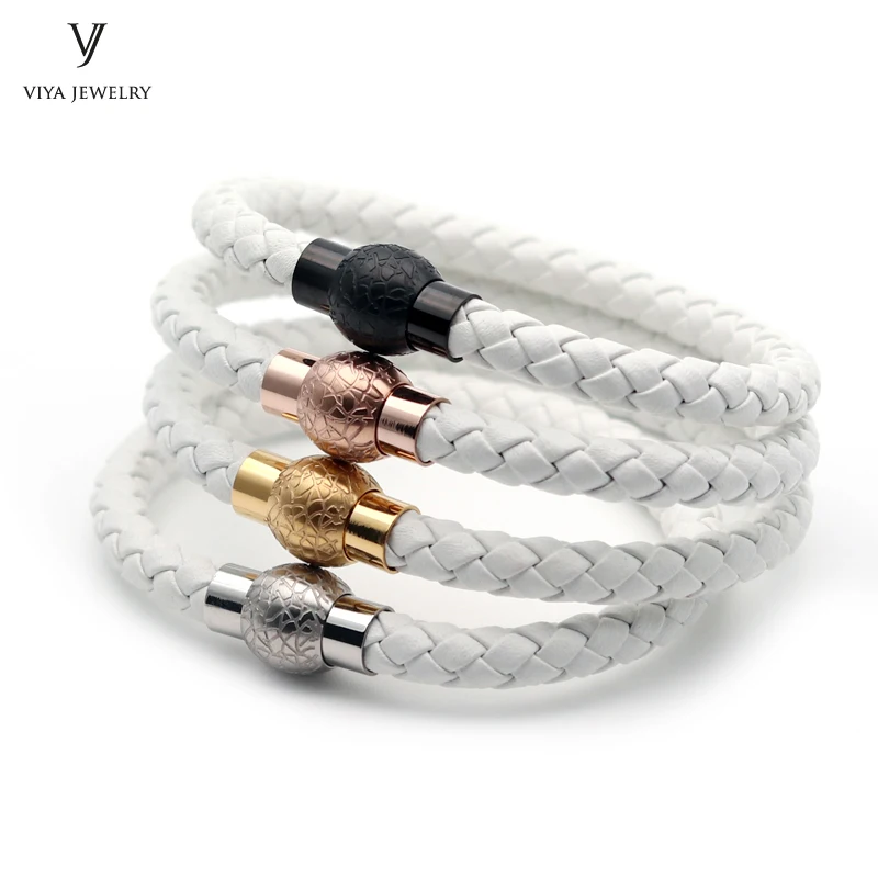 Colorful Braided leather bracelet With Magnet Lock Hardware Magnetic Closure Women Leather Bracelet Best Friendship Gift Has Box(110)