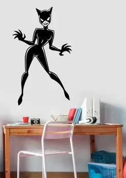 

Modern Cat Superhero Woman Wall Decal Removable Wall Stickers Vinyl Art For Girls Bedroom Playroom Mural Decor DIY StickerSYY901