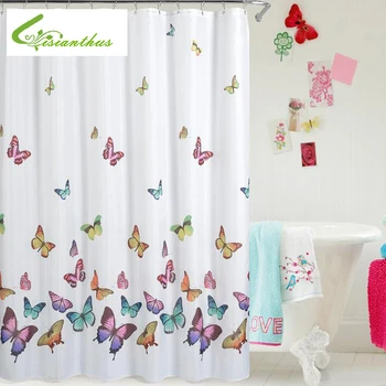 

Butterfly Print Shower Curtain Waterproof Mildew Proof Polyester Fabric Bathroom Curtains 180cm*180cm 2020 Newest Simple Design