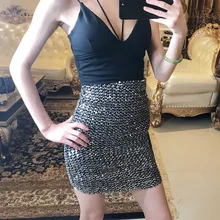 ZAKONA женские модные юбки женские блестки Тонкий пакет бедра высокая эластичность мини юбка женская ночной клуб карандаш юбки