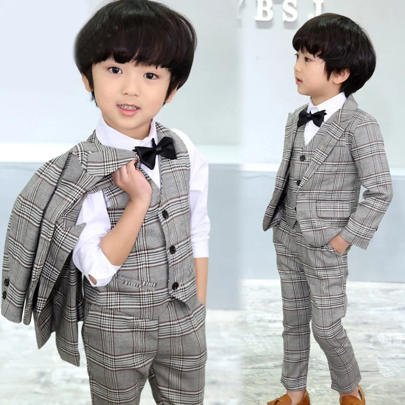 4Pcs Enfants Bébé /& Boy Grille Formel Tuxedo Mariage Fête Costume Noir Sz 3-8