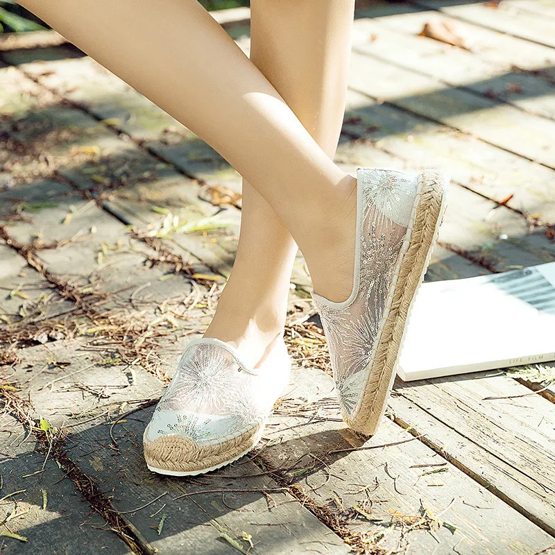Bling Women Platform Fisherman Shoes Lace Slip-on Casual Loafers Flats Breathable Mules Vintage Ladies Women's Espadrilles Shoes (6)