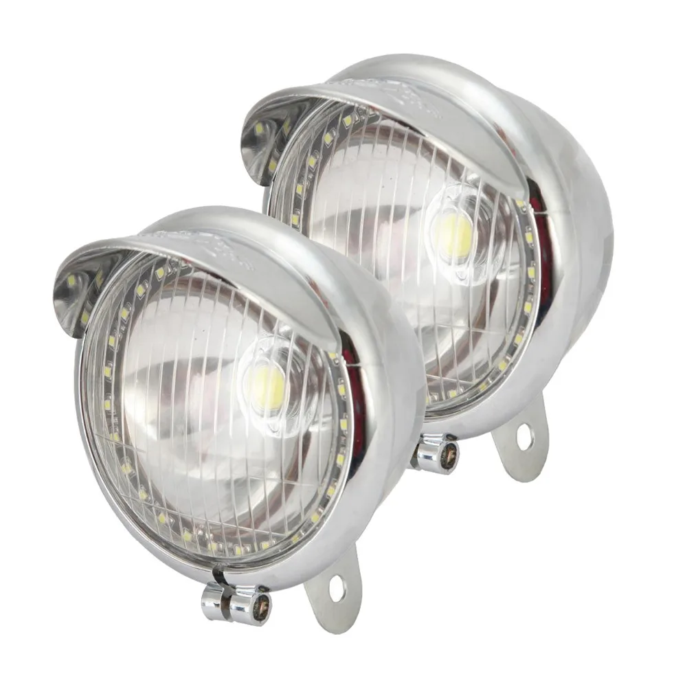 

Ironwalls Chrome ABS Motorcycle LED Headlight Passing Light Fog Light Angel Eye DC 12V For Motorbike Cruisers Bobbers Choppers