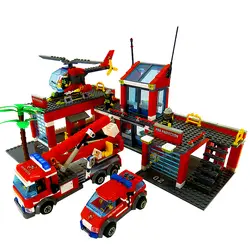 Кази 8051 строительные блоки Пожарная станция модель блоки, совместимые лего Сити кирпичики блок ABS пластиковые обучающие игрушки для детей