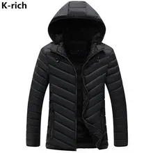 K-rich, зимняя мужская куртка, парка, пальто, повседневная, с капюшоном, одноцветная, в полоску, ватные куртки для мужчин, L-3XL размера плюс, черный, темно-синий