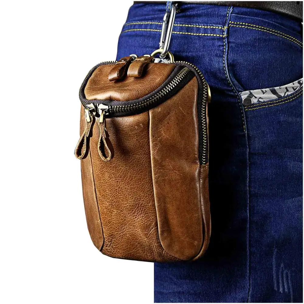 Кожаная мужская многофункциональная Повседневная модная сумка-мессенджер через плечо дизайнерская сумка на пояс с крючком чехол для сигарет 611-25-d - Цвет: brown