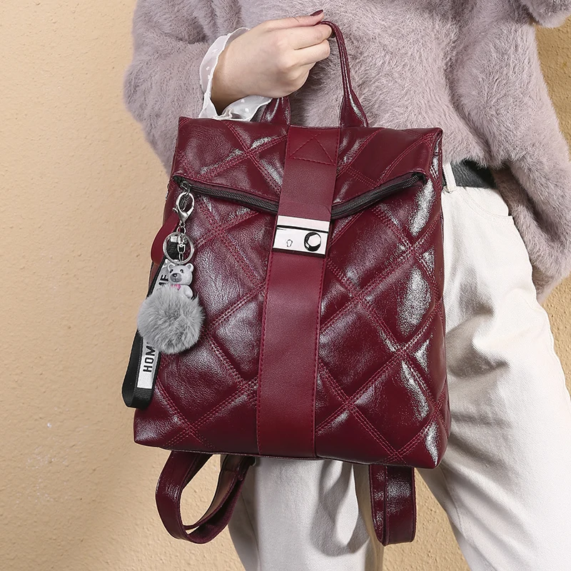 Женский геометрический рюкзак, студенческий рюкзак, вечерние, одноцветные, с замком, ПУ, черный, Ретро стиль, школьные сумки для подростков, рюкзак Mochila