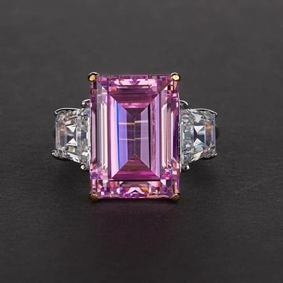 PANSYSEN, элегантные женские кольца 10x14 мм, натуральный цитрин, для женщин, Настоящее серебро, 925 пробы, Ювелирное кольцо, 6 цветов, размер 4-12 - Цвет камня: Розовый
