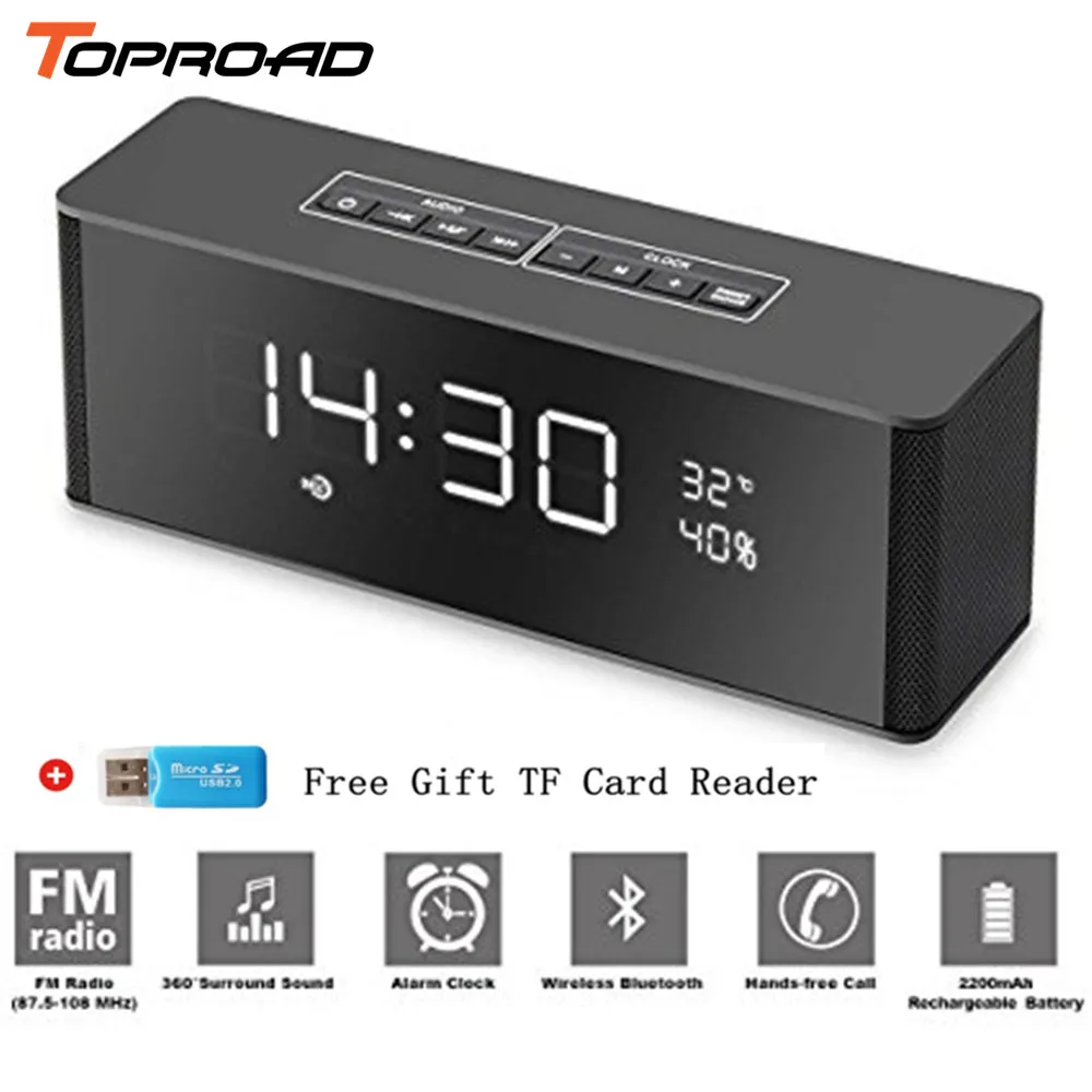 Toproad Portable Bluetooth Speaker Alarm Clock FM Radio Stereo
