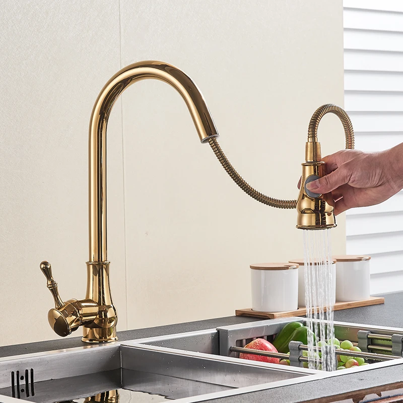 quyanre wanfan gappo big promotion gold pull out kitchen faucet with bathroom hardware set towel ring kitchen bathroom accessories3