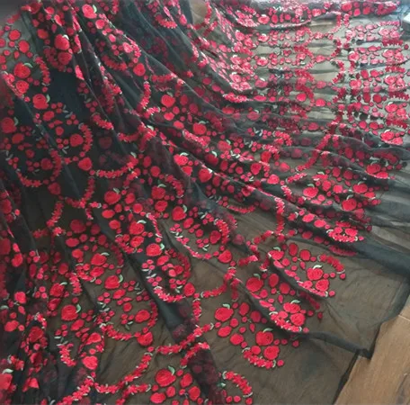 

120cm 47.24" Wide Black-Red Embroidery Lace Fabric ,Party Dress Fabric
