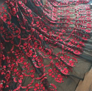 

120cm 47.24" Wide Black-Red Embroidery Lace Fabric ,Party Dress Fabric