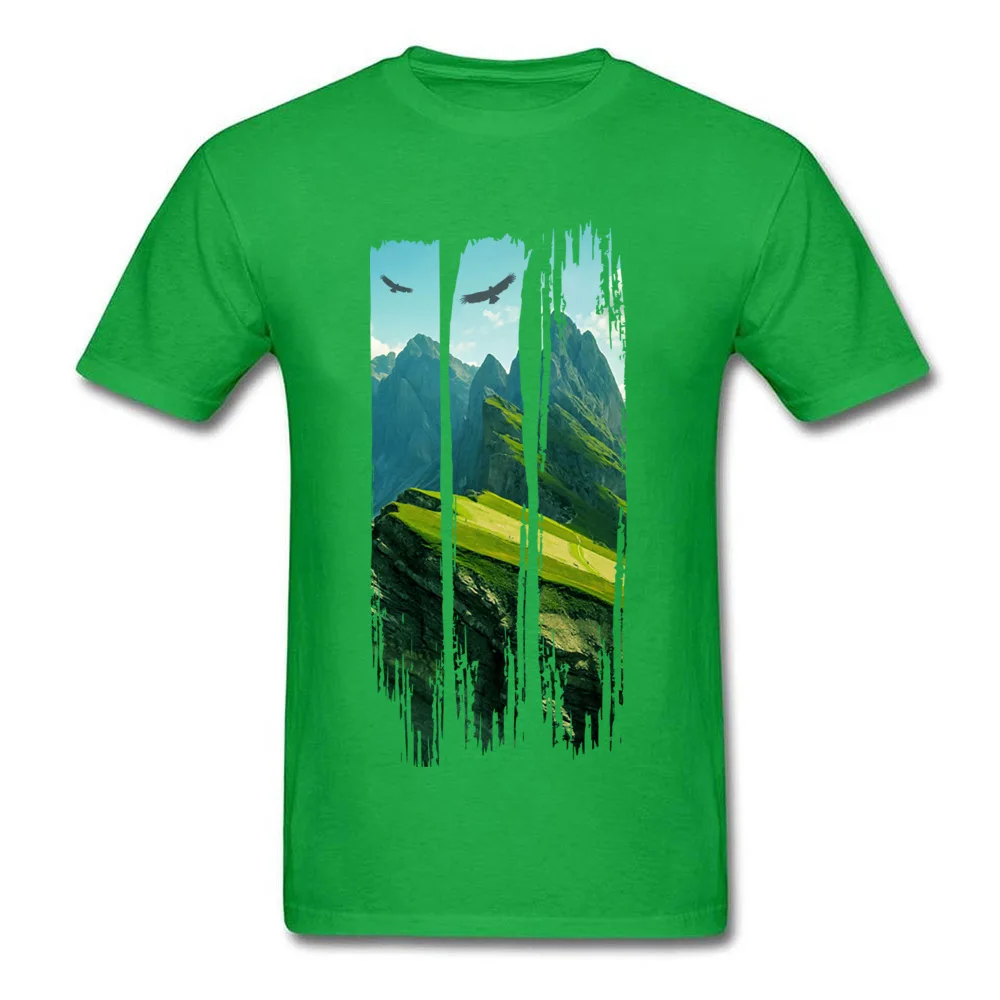 Mountain Landscape Casual Tops Shirt Short Sleeve for Men Cotton Fabric Summer Fall Crew Neck Tshirts Casual Top T-shirts Retro Mountain Landscape green