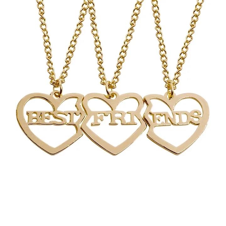 3 шт набор ожерелье лучших друзей для женщин золотое серебро розовое золото полые металлические любовь ожерелье с подвеской BFF ювелирные изделия дружбы - Окраска металла: XL0075-Gold