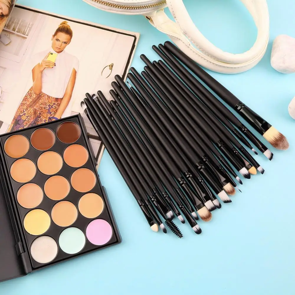 15 Colors Contour Face Cream Makeup Concealer Palette and 20 PCS Professional make up Power Brushes