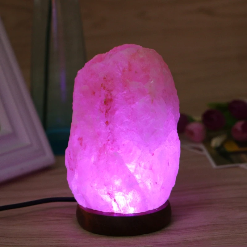 

Natural Hand Carved USB Wooden Base Himalayan Crystal Rock Salt Lamp Air Purifier Night Light