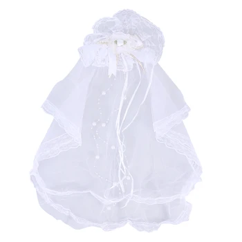 

Girls Children Lace Bowknot Wedding Veil Head Hair Decoration Wedding Yarn Communion Off-White Floral Veil (White)