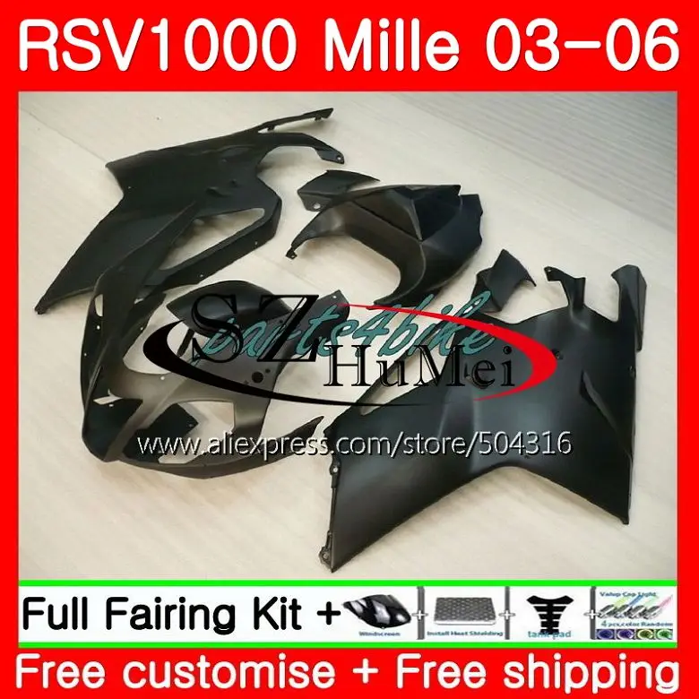 

Body For Aprilia RSV1000R Mille Matte black RSV1000 R RR 03 04 05 06 82SH6 RSV1000RR RSV 1000R 2003 2004 2005 2006 Fairing Kit