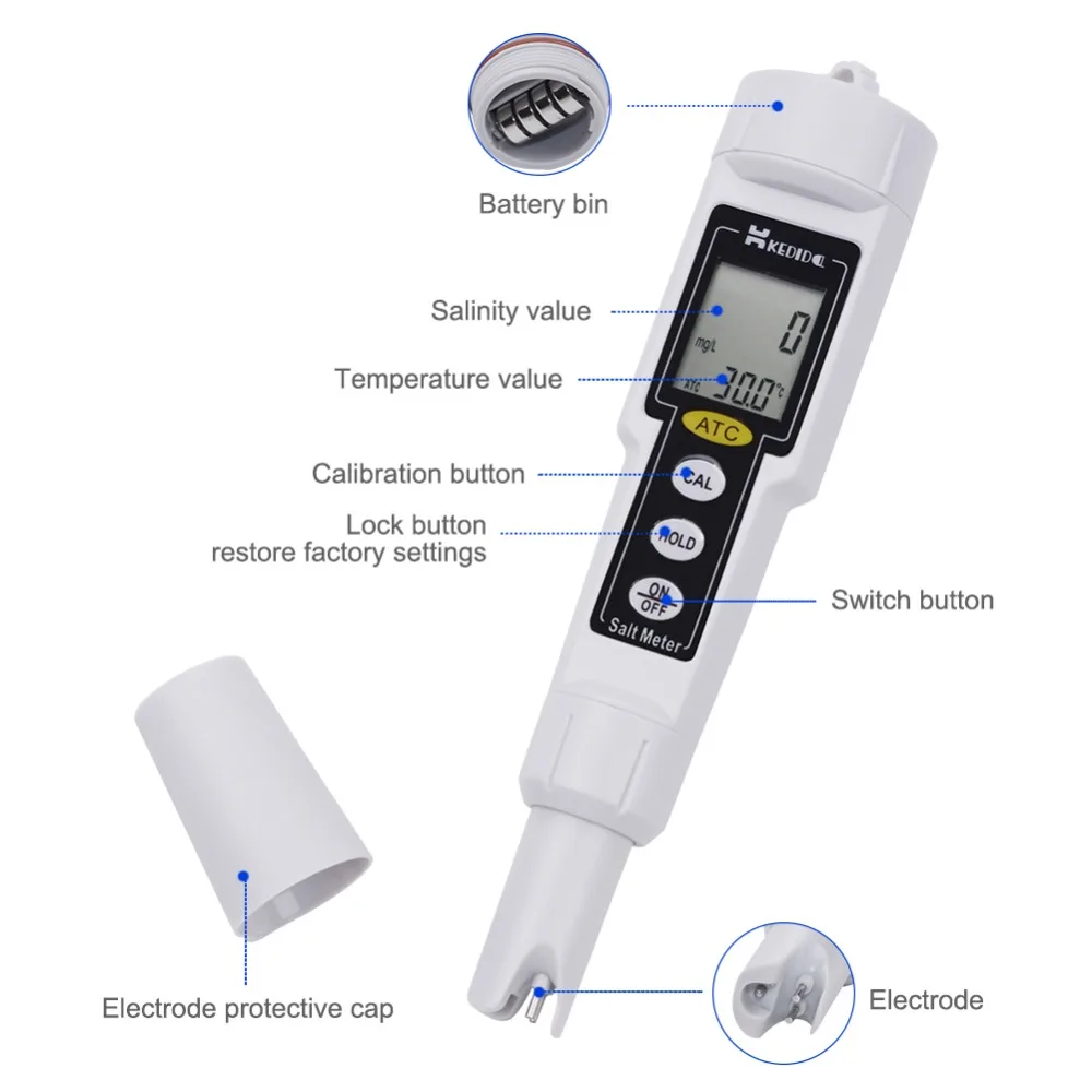Hot Portable Pen Type Salt Meter  Water Quality Salt Tester Digital Salinometer Waterproof Test  Pool SPA Salinity Tester