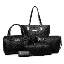 Europäische und Amerikanische mode plaid frauen casual einkaufstasche PU leder damen umhängetaschen kette allgleiches handtaschen 6 stücke/set