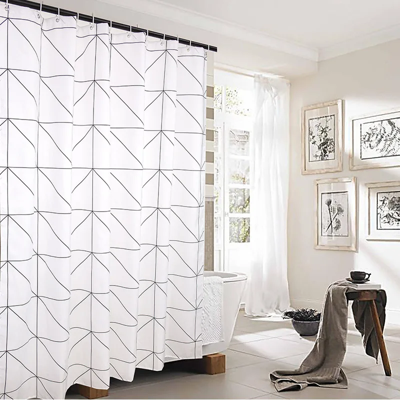 

Fashion White Grid Print Blinds Curtains For Bathroom Variety Size Polyester Bath Curtain Waterproof Shower Curtains Home Decor